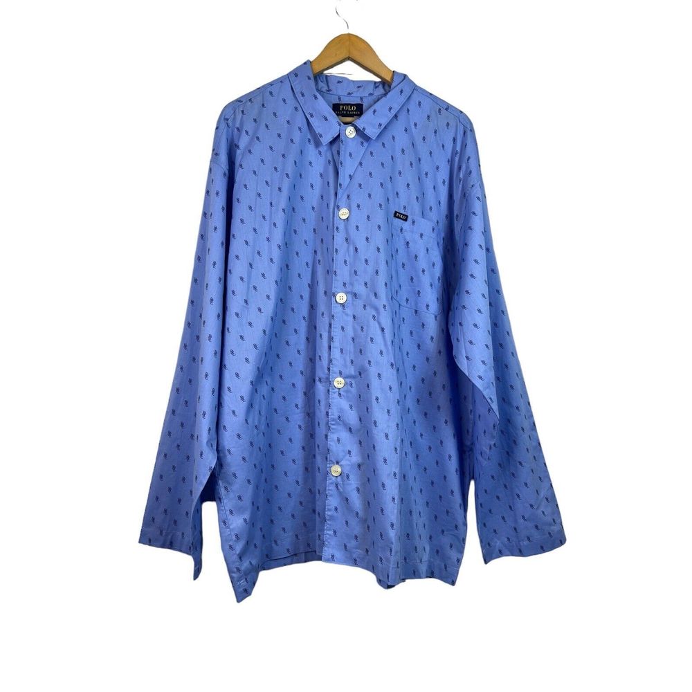 Polo Ralph Lauren Pajama Shirt Mens XL Blue Logo Button Up Sleepwear NWT
